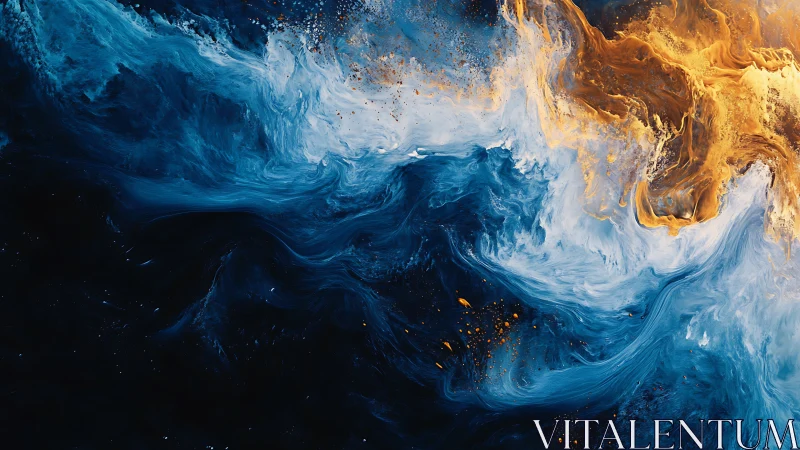 Turbulent chromatic fluid dynamics in blue and incandescent gold.