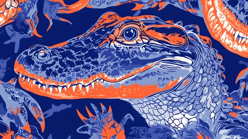 Bold vector dinosaur head pattern in electric duotone.