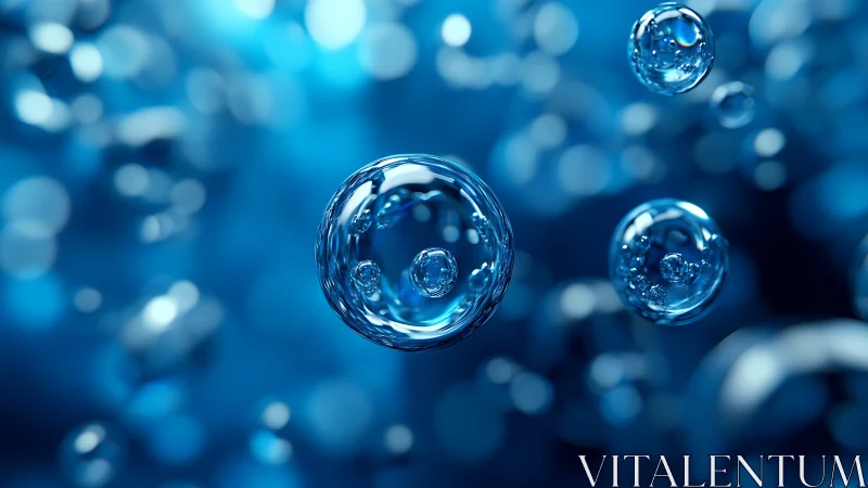 Macro closeup of translucent blue liquid bubbles in motion