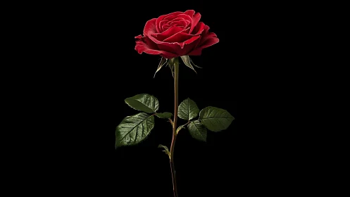 Single Red Rose on Black Background