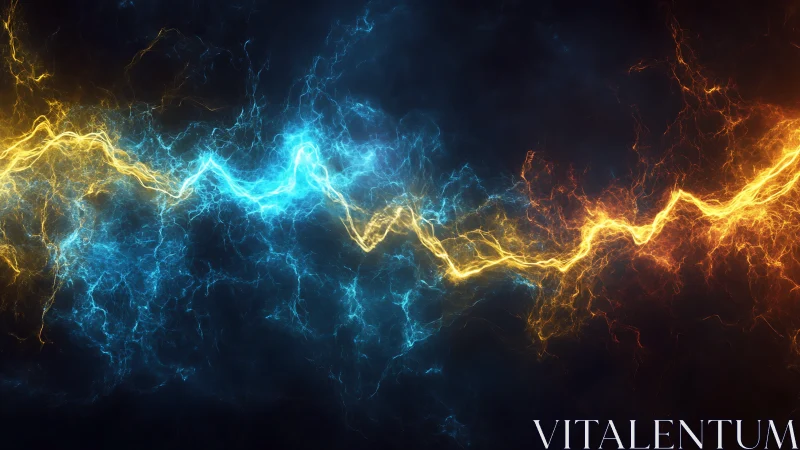 Electric blue and fiery orange energy streams collide dramatically.