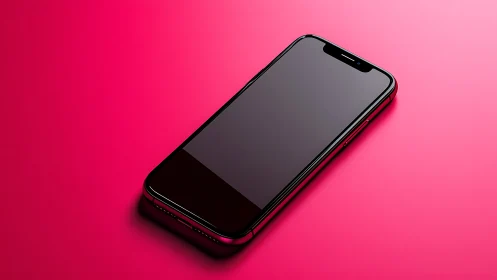 Black smartphone positioned diagonally on vibrant magenta background with studio lighting.