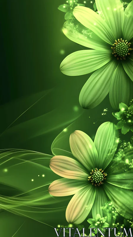 Composite floral arrangement with luminescent digital rendering effects.