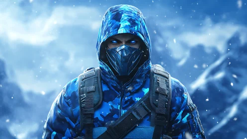 Frostborn rogue in neon camo stalks the stormfront night.