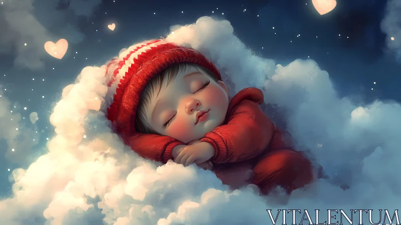 A Child's Peaceful Dreams Among Clouds and Starlight