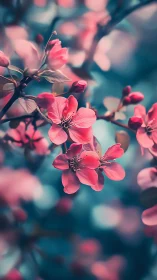 Delicate Pink Blossoms Dancing in Soft Turquoise Light