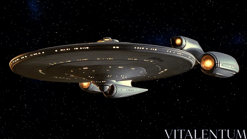 Graceful starship glides through quiet, starlit space