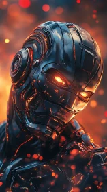 Molten-etched combat android with reflective alloy plating ignited