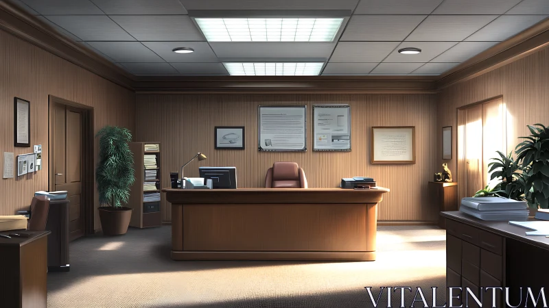 Sunlit executive office waiting for its next big decision.