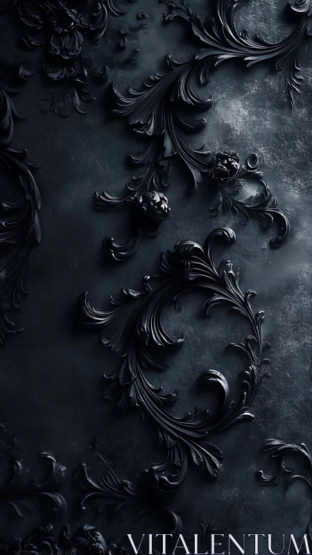 Midnight baroque swirls on a quietly shimmering wall.