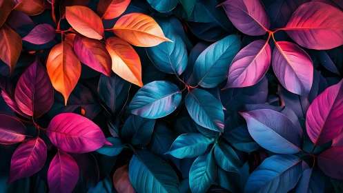 Vibrant multicolor leaves in dense overlapping pattern.