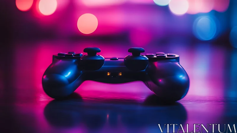 Gaming controller silhouette with neon background lighting.