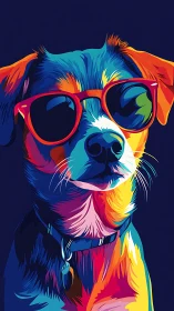 Cool neon dog in shades against deep midnight backdrop.