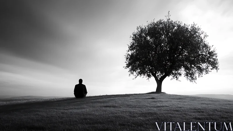 Quiet hillside moment beside a lone, sheltering tree.