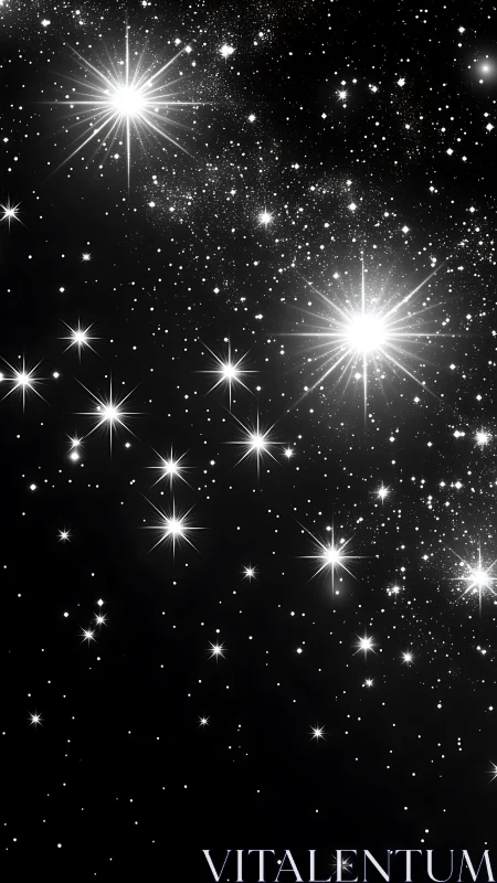 Dense starfield with bright radial flares on black sky.