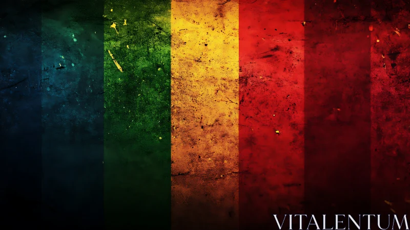 Grunge textured vertical rainbow color stripes background.