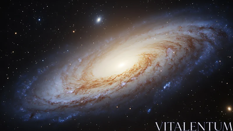 Spiral galaxy core with luminous dust lanes in deep space.