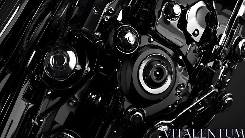 Futuristic Abstract Black Machine Close-Up in Glossy 3D Style.