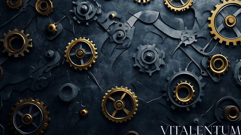 Golden clockwork dreams across a dark industrial tapestry.