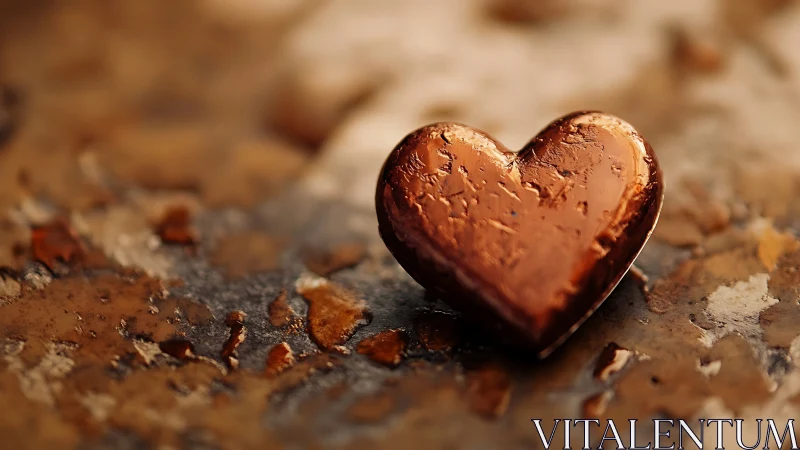 Copper Heart Shape on Weathered Rust Surface.
