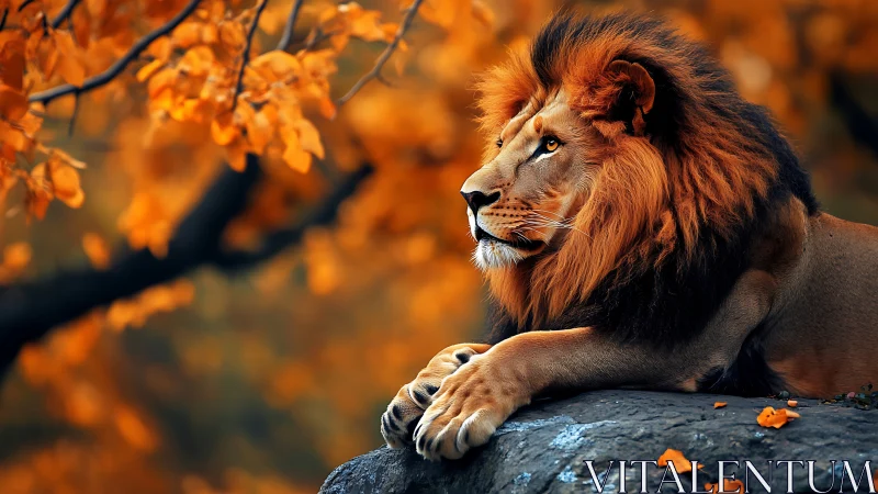 Autumn king of the savanna crowned in ember-bright leaves.