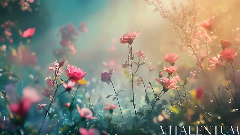 Shallow depth field floral composition with chromatic warm-cool gradient transitions and diffused ba