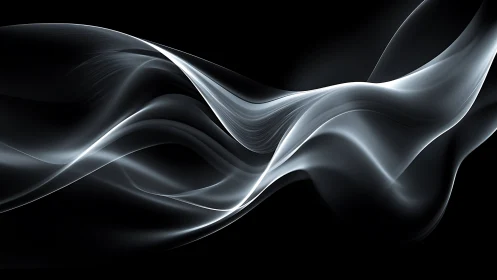 Silver light waves drift across deep black negative space