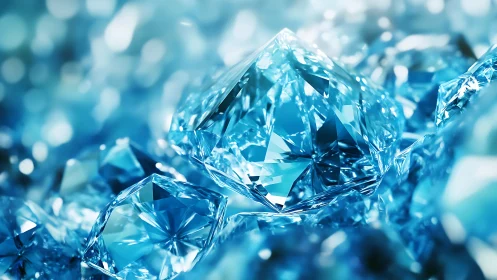 Macro optical study of faceted blue gemstones in bokeh field.