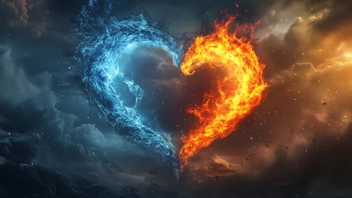 Elemental Hearts: Fire and Ice Collide in Cosmic Fury.