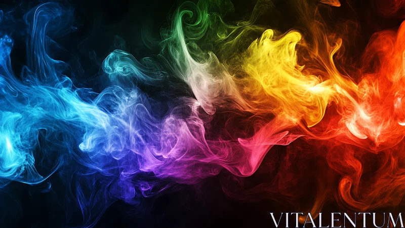 Vibrant multicolor smoke clouds flow across dark background