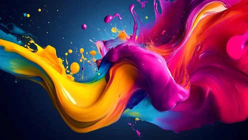 Colorful liquid paint streams twist across dark background