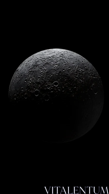 Lunar hemisphere rendered in stark raking sidelight over void.