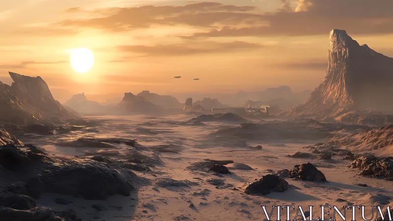 Sunlit alien desert quietly welcoming distant travelers.