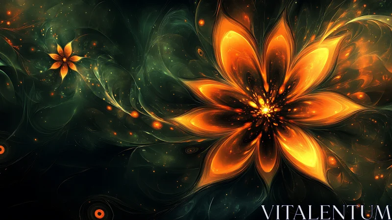 Glowing orange fractal flower unfurls softly in deep space