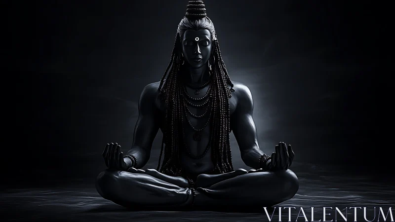 Midnight ascetic deity in meditative stillness and shadowed light.