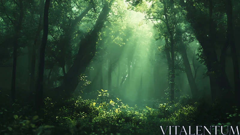 Emerald Forest Cathedral: Sunlit Woodland Path.