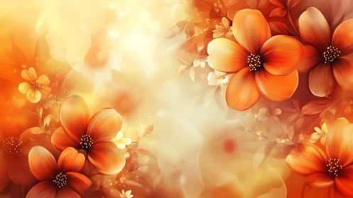 Orange Flowers Bloom Against Warm Light. Digital Art.