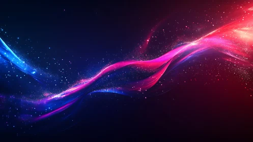 Flowing blue and pink light trails on dark gradient background.
