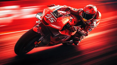 Scarlet thunderbike carving firelines through the racetrack.