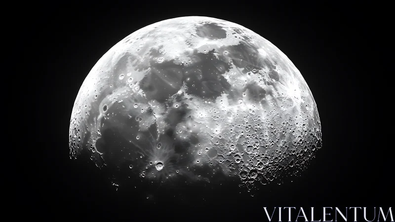 Lunar surface glows in sharp monochrome celestial closeup.