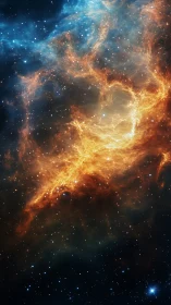 Orange nebula cloud spans dense star field in deep space