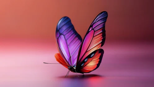 Macro render of iridescent gradient butterfly on soft bokeh