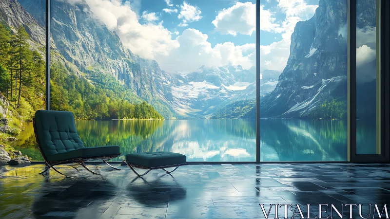 Serene glass pavilion gazes across crystalline alpine dreamscape.