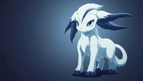 Cel-shaded blue creature in minimalist vignette composition.