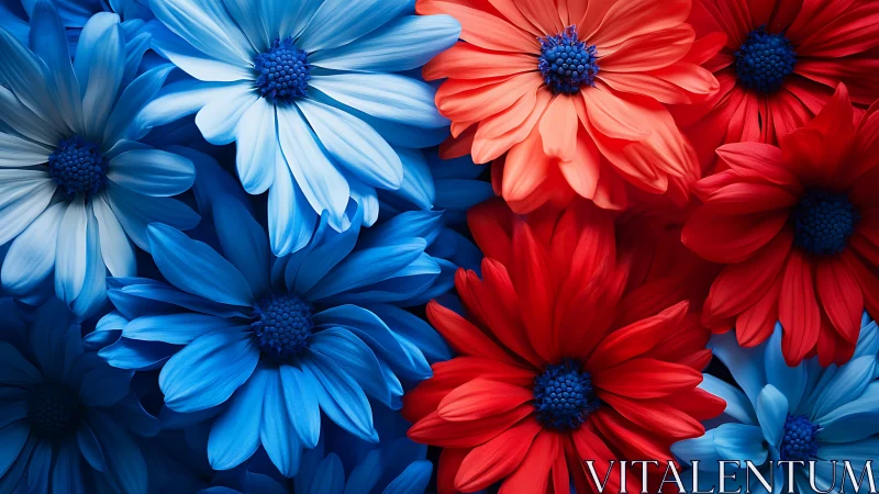 Blue and Red Daisies Composition Study.
