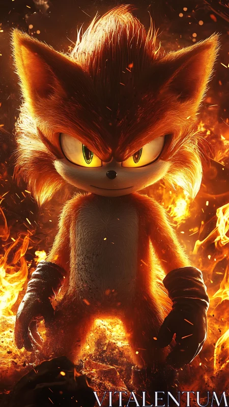 Inferno-furred rebel creature stalks through blazing firestorm.