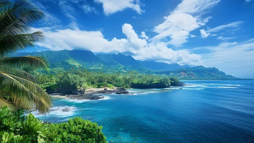 Coastal Mountain Landscape with Ocean and Tropical Vegetation