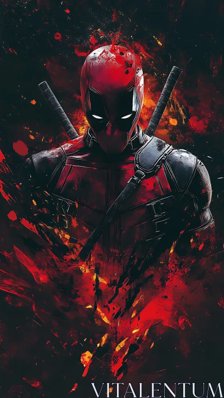 Playful masked antihero rises from a storm of scarlet fire.