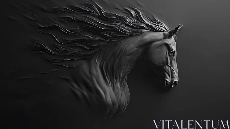 Midnight stallion emerges from shadow-sculpted darkness.