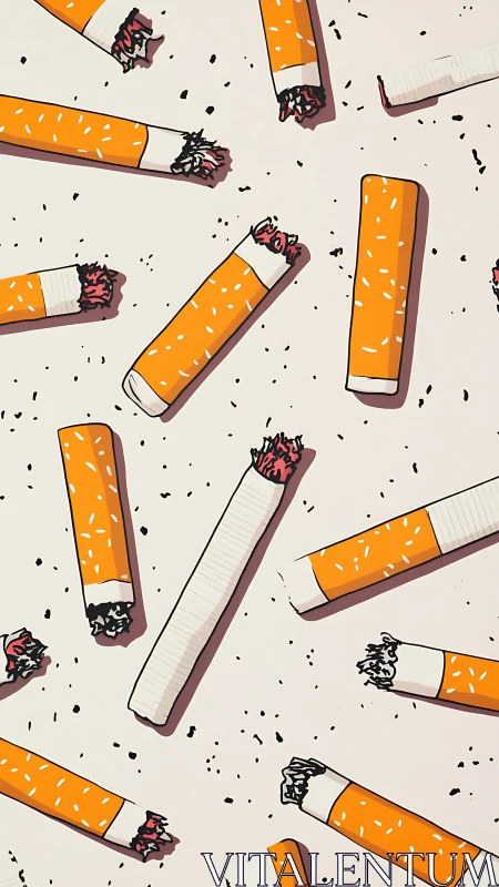 Colorful cigarette butts scatter across a stark pale background